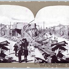 c1900s San Francisco, Cali Principal Street Earthquake Fire Ruin Stereo Card V17 picture