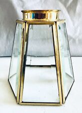 Vintage Hexagonal Beveled Glass Brass Lamp Shade (5”) picture