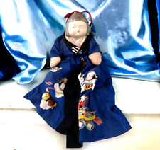 Vtg Traditional Japanese Porcelain Head Ceramic Mother & Baby Doll Silk Kimono picture