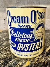 Vtg Cream O' Sea 1 One Gallon Oyster Tin Can R.F. Brown Lansing Michigan picture
