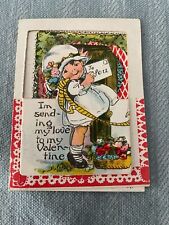 Mini Valentines Day Card Early 1900's Children & Dog Little Girl & Boy Vintage  picture