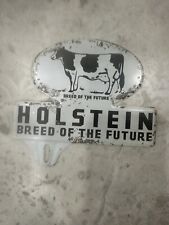 Vintage Holstein Cow License Plate Topper Original Tin Sign Breed Of The Future picture