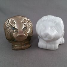 Vintage White Porcelain Lion & Brass Lion Small Figurines Korea picture