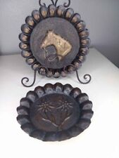 Brass Plate Wall Hang Vintage Antique Horse Flower picture