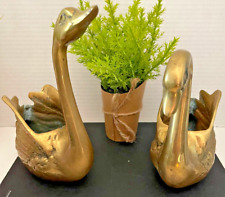 Pair of Vintage Brass Swan Planters or Vases - Korean Mid-Century Modern picture