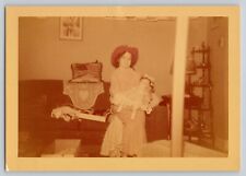 Original Vintage Photo 1953 Girl In Cowgirl Hat Playing With Her Bisque Doll picture