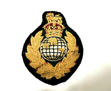  Ornate Royal Navy Officers Cap Embroidered Badge Queens Crown w Lion on Globe picture