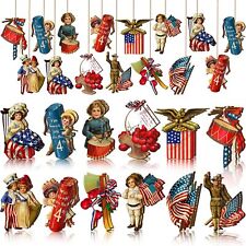 Panelee 24 Pcs Vintage 4th of July Ornaments for Tree Wooden Patriotic...  picture