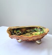 Vintage Abalone Shell Trinket Dish w/ Lucite Feet 7.5”x 6.25” Highly Iridescent picture