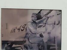 Military Pilot with Plane Black and White Slide Pakon Vintage  picture