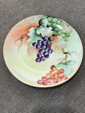 Antique Fritz Thomas Porcelain Plate with Red Purple & Green Grapes Decoration picture