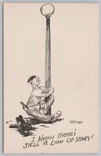 Artist Signed~Wm Standing~Drunk Hugs Lamp Post~Still A Light Upstairs~Vintage PC picture