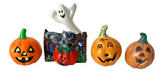 Lot of 4 Vintage Ceramic Halloween Ghost Boo Pumpkin JOL Figurines MCM picture