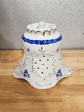 Vintage Porcelain Candle Cover 7 1/2” Tall White Blue Flowers picture