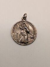 Vintage Sterling Silver Saint Christopher Protect Us Medal ~ Pendant Charm ~ 925 picture