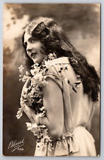Vintage C1930 Postcard Beautiful Young Woman with Long Curly Hair, Bleuet Paris picture