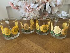 Vintage Libbey Yellow Sunflowers 4 PC Glass Coffee/Tea Mugs #sunflowers #mugs picture