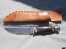 VINTAGE OLD KINFOLKS USA K380 FIXED BLADE HUNTING KNIFE LEATHER HANDLE picture