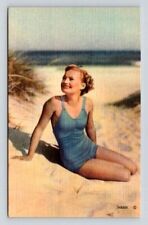 Vintage Bathing Beauty Pinup Girl, Swimsuit - Linen Postcard picture
