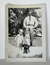 Vintage Photo Black White Snapshot Cute Puppy Dog Little Girl With Her Father picture