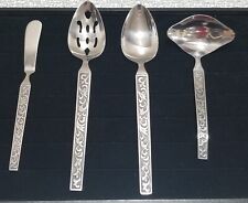 Vtg 4 Pc Stainless RIVIERA MONTEREY Flatware SERVING SET Scroll Blk Accent Japan picture