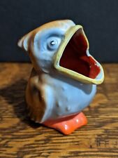 RARE Vintage Baby Owl Figural Bird Open Mouth Ceramic Ashtray - Toothpick Holder picture