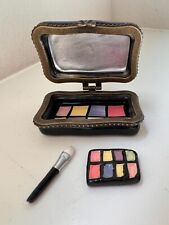 NIB Vintage Porcelain Hinged Trinket Box Makeup Eyeshadow w/Mini Palette & Brush picture