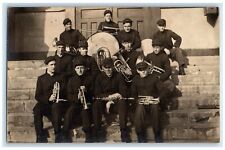 c1910's Marching Band Musicians Clarine Horn Trombe RPPC Photo Antique Postcard picture