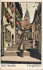 1917 Basel PC Swiss Mustermesse Fair, Totengasslein, street illustration picture