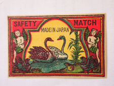 SAFETY MATCH BOX LABEL c1900s MADE in JAPAN CHERUBS & 2 SWANS picture
