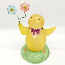 Vintage Lighted Easter Chick Figurine Holding Two Flowers Color Changing Decor picture
