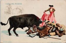 Caida Del Picador Bull Fighting Horse I.G. Hatton 2c Correos Stamp Postcard H58 picture