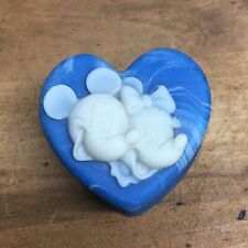Vintage Disney Mickey & Minnie Blue Soapstone Keepsake Heart Trinket Box 3X2 picture