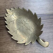 Solid Brass Leaf Tray Etched MCM Vintage Patina Textured India Signed 4