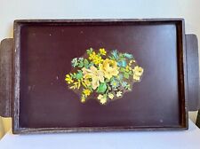 Vintage wooden tray floral decal with handles 20” long 11.5” wide  picture