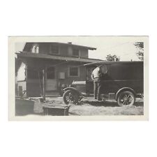 Vintage Photo Man Back Turned Away From Camera Working On Car Delivery Truck picture