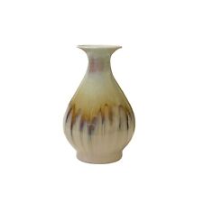 Light Brown Tan White Strips Ceramic Round Small Vase Jar ws3282 picture