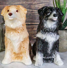 Adorable Brown and Black Border Collie Dog Puppy Ceramic Salt Pepper Shaker Set picture