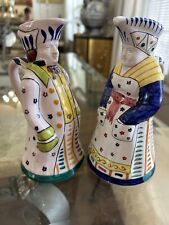 VINTAGE ITALIAN FAIENCE HAND-PAINTED FIGURAL PITCHERS-A PAIR FEMALE & MALE picture