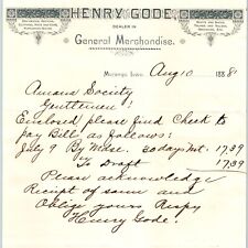 1888 Marengo, Iowa Henry Gode Store Engraved Letterhead Amana Society Antique R1 picture