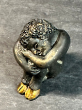 VTG Small Bronze Figurine Satyr w/Gold Hooves Crouched w/Head in Hands 1.5