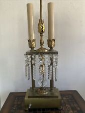 Vintage Metal Table Lamp With Hanging Chandelier Crystals MCM 31” picture