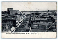 1907 Bird's Eye View of Washington St. and Harbor Green Bay WI Postcard picture