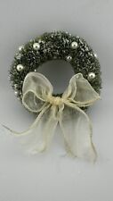 Elegant Miniature Christmas Wreath Ornament with Gold Bow and Pearls picture