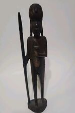 Vintage African Wooden Hand Carved Folk Art Primitive Holding Fish Spear  picture