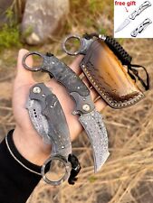 Japanese Damascus Folding Claw Knife Survival Karambit Hunting Ball Bearing Case picture