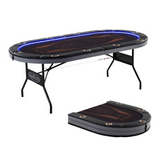 Foldable Poker Table 10 Player LED Lights Texas HoldEm Casino Game Cup Holders picture