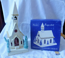 Vintage 1960s Sears & Roebuck Frosted Christmas Cardboard Church Japan picture