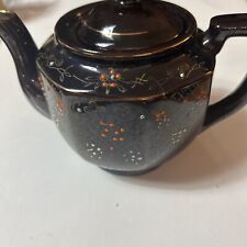 Vintage Brown Betty Redware Teapot Moriage Enamel Hand Painted Made In Japan picture