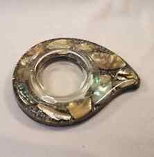 Vintage Ashtray Mid Century Modern Atomic Lucite Abalone Shell Seashell Inlay picture
